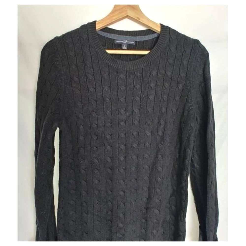 GAP Sweater Cable Knit Black‎  Long Sleeve Crew Neck Cozy Large L Angora Blend